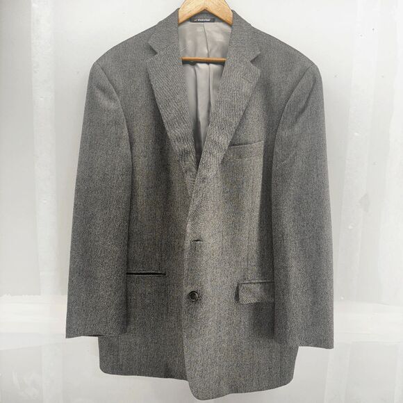 Vintage Hart Schaffner Marx Wool Blazer Suit Jack Small Houndstooth Plaid 46L - Picture 1 of 7